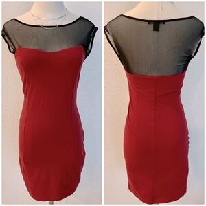 ❤️ F21 Wine Red Sweetheart Neckline Mesh Knit Fitted Bodycon Mini Dress
